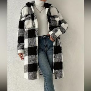 Plaid pattern teddy coat